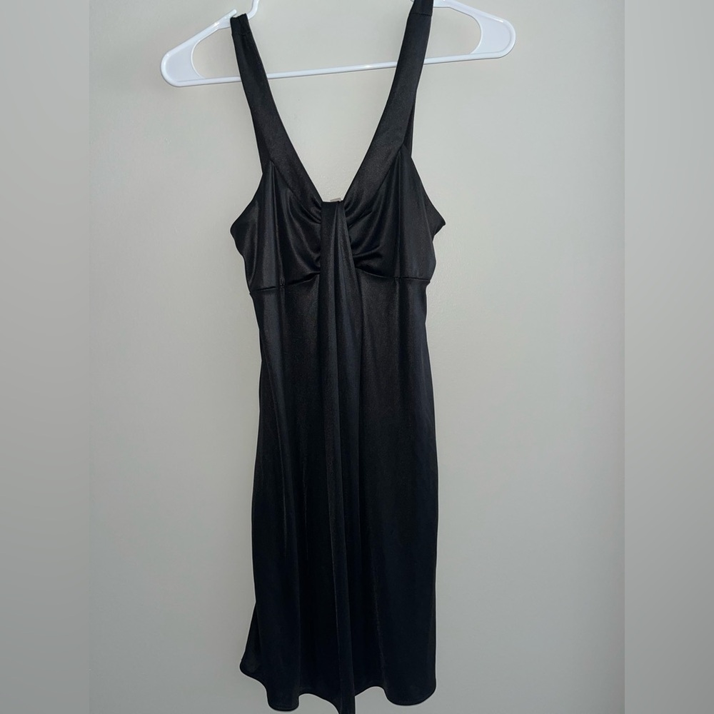Silence + Noise Black Satin Slip Mini Dress